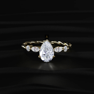 Anillo Clásico de Diamante en Forma de Pera de 2.25 Quilates con Acentos de Diamantes Cultivados en Laboratorio con Corte Marquesa y Redondo Brillante, Certificado IGI, Oro y Plata - Product Image 5