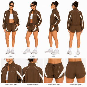Conjuntos de dos piezas de sudadera corta y pantalones cortos de nailon casuales para mujer con logotipo personalizado, ropa deportiva con estampado de letras, chándales, chaquetas para hombre - Product Image 6