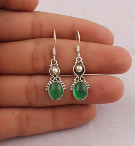 Wholesale 925 Sterling <b>Silver</b> Lapis Lazuli Oval <b>Dangle</b> <b>Earrings</b> Vintage Handcrafted Two Tier Bead Accent Drop Engagement - Product Image 2