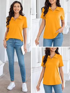 T-shirt de sport décontracté en jersey tricoté respirant à manches courtes de couleur unie pour femme - Product Image 6