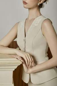 Nuevo Chaleco de Moda Vietnamita con Bordado de Encaje, Liso, de Un Solo Pecho, para Mujer, con Diseño Floral de Encaje KA47 - Product Image 3