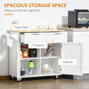 Îlot de cuisine roulant moderne de 41 pouces en acier inoxydable et fer, chariot utilitaire avec plateau en bois de caoutchouc et tiroirs blancs, portable - Product Image 4