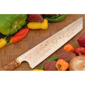 Cuchillo de chef de acero de Damasco con mango de madera y virola de bronce - Product Image 5