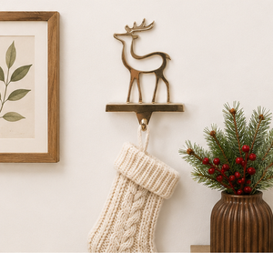 Wholesale Festive Gold Aluminum Reindeer <b>Stocking</b> <b>Holder</b> For Mantel Decor Durable Metal Christmas <b>Stocking</b> Hanger With Weighted - Product Image 2