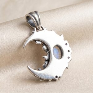 Pendentif Charme Vintage Fleur et Lune Croissante en Argent S925 avec Pierre de Lune et Gemme Bleue Violette, Bijou de Fiançailles, Cadeau pour Elle - Product Image 4