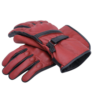 Leather Full <b>Finger</b> Racing Gloves With Adjustable Wrist <b>Strap</b> For Riding Unisex Red And Black Panelled Design - Product Image 3
