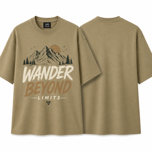 Camiseta de Manga Corta Color Caqui para Hombre Wander Beyond Limits, Cuello Redondo, Corte Regular, 100% Algodón, Diseño Estampado en la Parte Delantera, Estilo Casual - Product Image 1