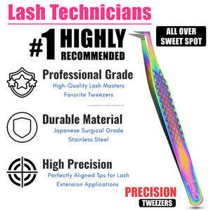 Pinzas al por mayor con punta de fibra para pestañas, de acero inoxidable, de 45 y 90 grados, para extensión de pestañas, tipo belleza, con agarre de fibra para grupos de pestañas - Product Image 3