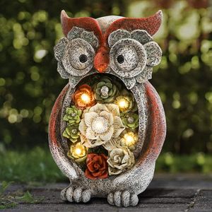 Statua di Gufo a Energia Solare con 5 Luci LED, Scultura Animale in Resina, Ornamento da Giardino per Patio, Prato e Decorazioni Esterne - Product Image 1