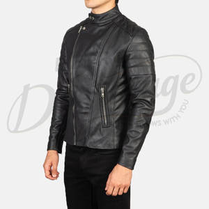 Veste de motard en cuir noir de qualité supérieure pour homme, coupe ajustée, fermeture éclair asymétrique, veste moto avec épaulettes rembourrées, veste décontractée en cuir véritable - Product Image 5