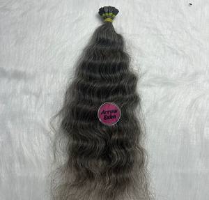 Extensiones de Cabello Natural Gris Indio Remy con Punta Plana, Rizado Oscuro, Trama Simple, Micro-Link - Product Image 3