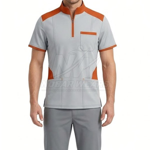 Blouse médicale moderne avec fermeture éclair mi-longue, col montant, manches courtes et construction pratique et confortable - Product Image 5