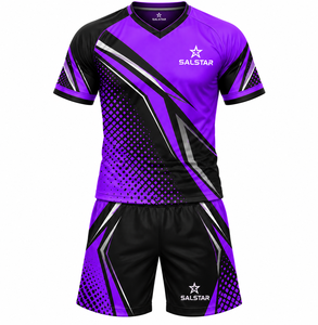 Ensemble de maillots de sport pour hommes, violet et noir, col en V, manches courtes, dernier design, sublimation, uniforme de rugby, tenue d'équipe, logos de club - Product Image 1