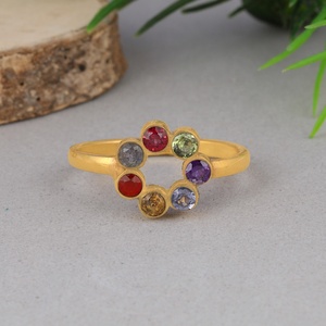 925 Sterling Silver Multi Gemstone Circle Flower Ring Handmade Bezel Set Rainbow Gemstone Ring for Women - Product Image 4