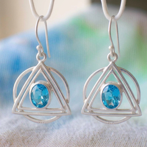 18K Gold Plated <b>Sterling</b> <b>Silver</b> Geometric Blue Stone Oval Drop Dangle Earrings for Women Gift Jewelry - Product Image 1
