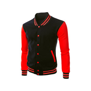 เสื้อแจ็คเก็ตวาร์ซิตี้สีดำแดงสำหรับผู้ชาย สไตล์พรีปปี้ ปกคอพับ แขนยาวปกติ ผลิตจากผ้าโพลีเอสเตอร์ผสมคอตตอน เหมาะสำหรับใส่ในฤดูใบไม้ร่วง - Product Image 1