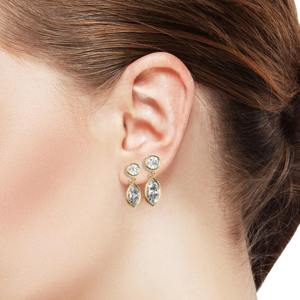 Boucles d'oreilles élégantes en or 14 carats avec diamants de laboratoire ronds et marquises sertis clos, certifiées IGI, pendantes, cadeau de luxe pour elle - Product Image 2