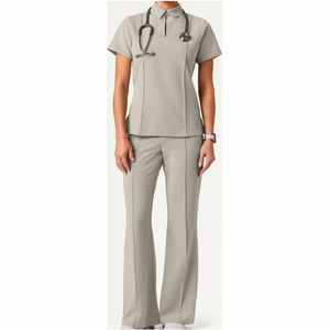 Blouses médicales pour femmes, col montant, manches courtes, séchage rapide, respirantes, confortables, en tissu jersey, logo personnalisé, uniforme - Product Image 4