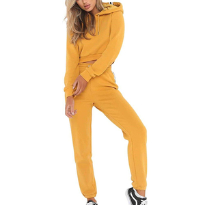 2026 Best Selling Winter Women's Hooded Fleece Breathable Quick Dry <b>Crop</b> <b>Top</b> Tracksuit 2 Piece Solid Sportswear Set - Product Image 5