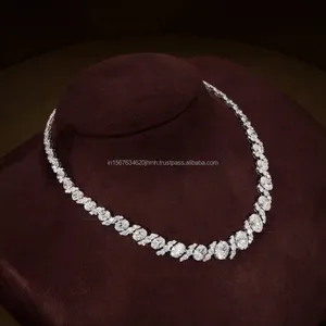 White Gold Oval Cut Diamond Necklace with Round Brilliant Accent <b>Stone</b> Modern Minimal Pendant Luxury Anniversary Gift for Her - Product Image 2