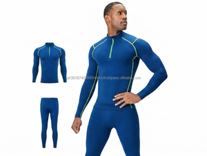 <b>Men</b>’s Compression <b>Base</b> <b>Layer</b> Set Long Sleeve Quarter Zip Athletic Running Training Thermal Sportswear Gym Fitness Activewear - Product Image 1