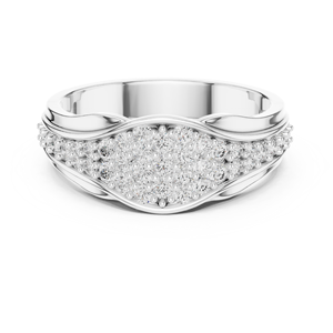 Anillo de Boda de Lujo con Contorno de Diamantes Pavé, Oro Blanco de 18K, Anillo Nupcial Curvo para Mujer - Product Image 1