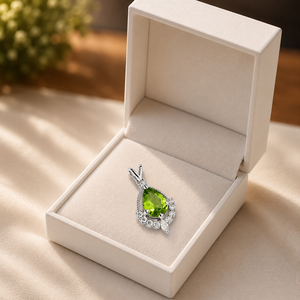 Pendentif en diamant taillé en goutte d'eau avec pierre précieuse verte, plaqué or rose 10K, moissanite, collier pour femme, bijou cadeau - Product Image 6