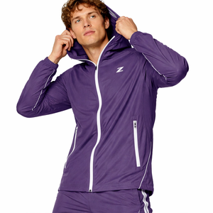 Ensemble de survêtement coupe-vent violet à capuche pour homme, léger, imperméable et respirant, veste et pantalon de sport, tenue d'entraînement personnalisée OEM - Product Image 4
