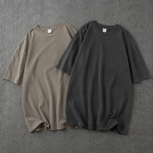 T-shirt tricoté formel surdimensionné personnalisé unisexe en coton épais à col roulé, écologique, anti-boulochage, effet vintage, OEM ODM - Product Image 3