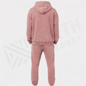 Unisex <b>Pink</b> Hooded Tracksuit Set Cotton Casual Wear With Front Print Logo Full Length Sweatpants And <b>Sweatshirt</b> Autumn Style - Product Image 2
