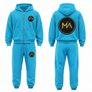 Ensemble de survêtement vert à capuche 100% coton avec fermeture éclair intégrale, poche avant et patch brodé appliqué 480 g/m² - Product Image 6