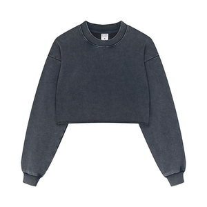 Crop top de haute qualité en coton 380GSM, streetwear Y2K, logo personnalisé, sweat-shirt court lavé, sweat-shirts pour femmes, sweats à capuche - Product Image 3