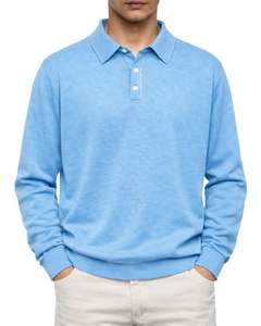 Sweat-shirt polo à manches longues pour homme, bleu ciel, décontracté, en mélange de coton, col pull, automne-hiver, vente en gros personnalisée - Product Image 1