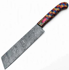Cuchillo Utilitario de Acero de Damasco Hecho a Mano con Mango de Madera Multicolor en Mosaico, Herramienta de Cocina - Product Image 6