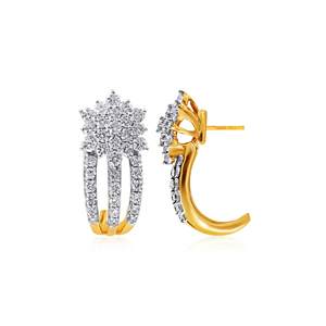 Elegant Gold and <b>Silver</b> Floral Bloom Statement Ring with Sparkling White Cluster and Three Radiant Pavé Stone Bands - Product Image 3