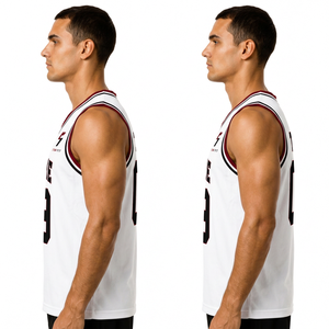 Maillot de basket-ball blanc personnalisé pour homme, col en V, sans manches, impression sublimée, équipe 09, coupe classique, toutes saisons, séchage rapide - Product Image 6