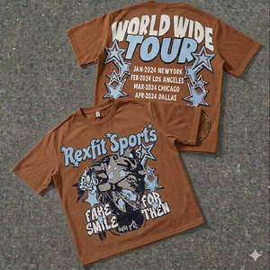 เสื้อยืดโอเวอร์ไซส์สีดำล้างสีแบบแอซิดวอช REXFIT SPORTS สำหรับผู้ชาย ผ้าฝ้าย สไตล์สตรีท คอกลม เสื้อยืดลำลอง - Product Image 2