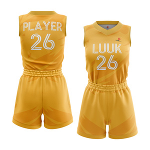 Conjunto de Camiseta y Pantalones Cortos de Baloncesto con Cuello en V para Niñas, Impresión Sublimada Personalizada, Absorbe la Humedad, 100% Poliéster, Equipación para Adultos - Product Image 4