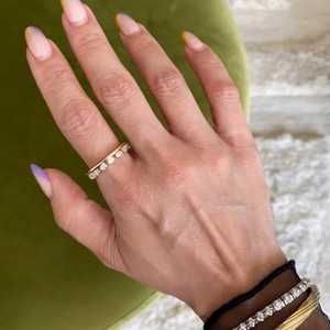 Women's 18K Solid Gold Eternity Band <b>Ring</b> With Oval Cut Diamonds Pave Setting East West Style Wedding Jewelry - Product Image 2