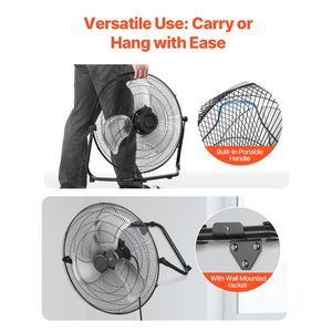 2 Ventilatori Industriali da 20 Pollici ad Alta Velocità, Resistenti, 3 Velocità, Inclinazione Regolabile a 360 Gradi, 4800 CFM con Facile Installazione a Parete - Product Image 6