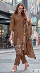 Salwar Kameez Moderno para Mujer con Costuras Decorativas y Forro de Algodón Mul Chanderi con Bordado, Ideal para Fiestas, Bodas, Diwali y Eventos (Largo hasta la Rodilla) - Product Image 4