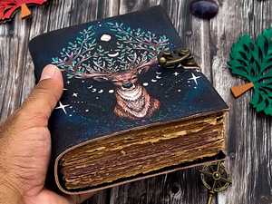 Grimoire deer <b>Leather</b> Spiral Bound Hardcover Journal Floral Vintage Handmade <b>Diary</b> - Product Image 2