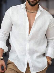 Camisa Casual de Verano para Hombre, 100% Lino Blanco, Ecológica, Manga Larga, Cuello Clásico, Abotonada, Estilo Resort - Product Image 3