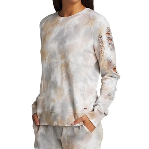 Sweat-shirt tie-dye vieilli beige gris marbré déchiré et usé pour femme, col rond, style vintage streetwear, coton, personnalisable OEM - Product Image 6
