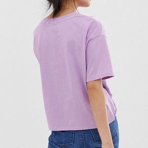 T-shirt ample à col rond pour femme, couleur unie, manches courtes, jersey tricoté en coton, style printemps-été - Product Image 4