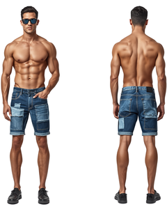 Pantalones Cortos de Mezclilla Casuales para Hombre, con Parches, de Secado Rápido, Cintura Media, Cierre de Cremallera, Estilo Urbano de Diseñador - Product Image 3