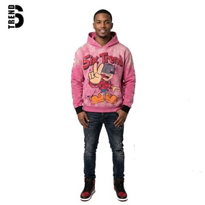 Sudadera con Capucha Personalizada para Hombre, Color Rosa, Lavado Ácido, con Pedrería, 450GSM, Estilo Urbano Y2K, Estampado Gráfico de Dibujos Animados, Corte Holgado - Product Image 2