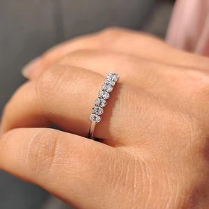 Anillo de Eternidad con Diamantes de Moissanita Ovalados, Chapado en Oro Sólido, Anillo de Plata para Mujer, Joyería para Aniversario de Bodas - Product Image 2