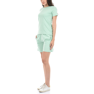 Ensemble de sport 2 pièces pour femme, t-shirt sans manches à col rond personnalisé, short, couleur unie, spandex/polyester, séchage rapide, respirant - Product Image 3