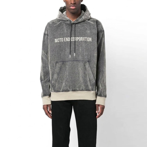 Sweat-shirt à capuche délavé pour homme Moto End Corporation, en coton molletonné français, coupe oversize, style streetwear décontracté, automne - Product Image 1